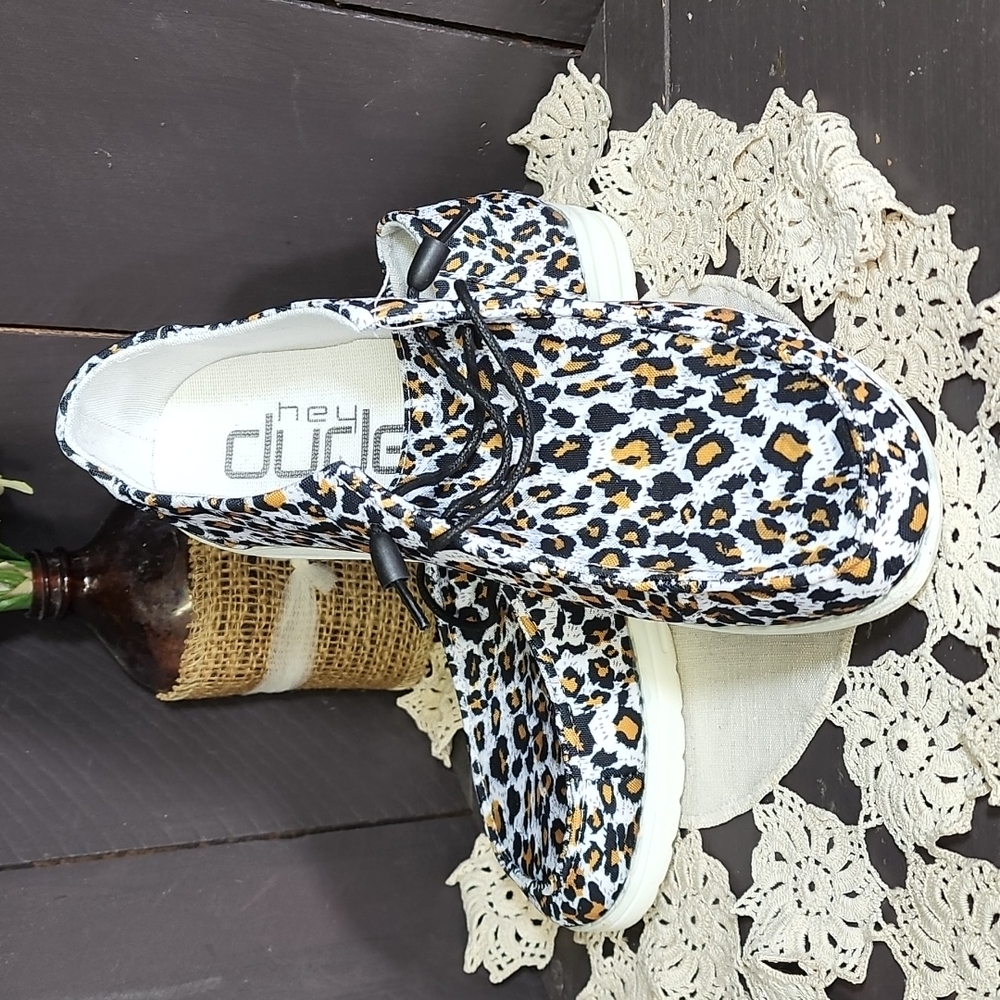 Hey Dudes leopard print slip on shoes size 37